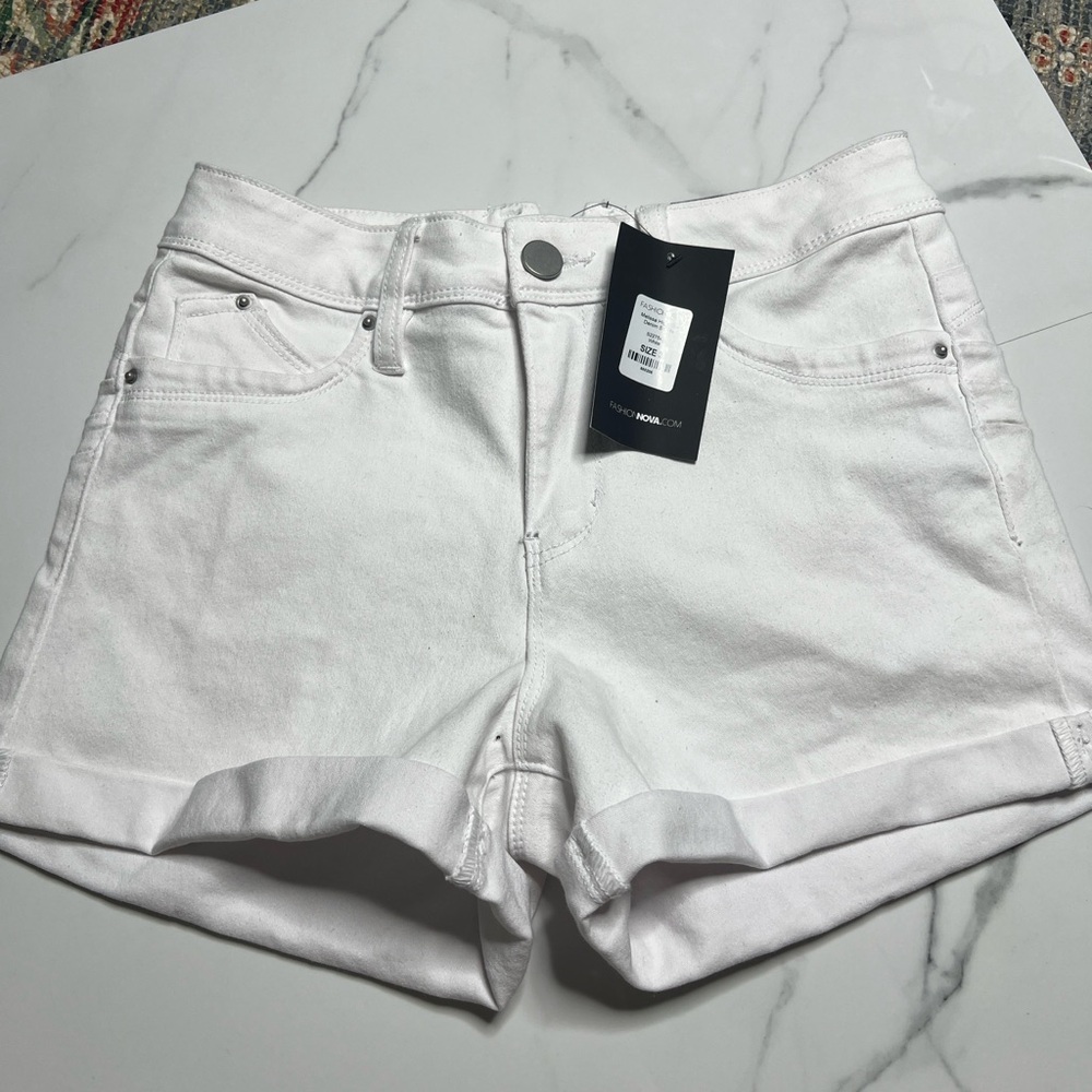 Fashion Nova white cuffed shorts NWT